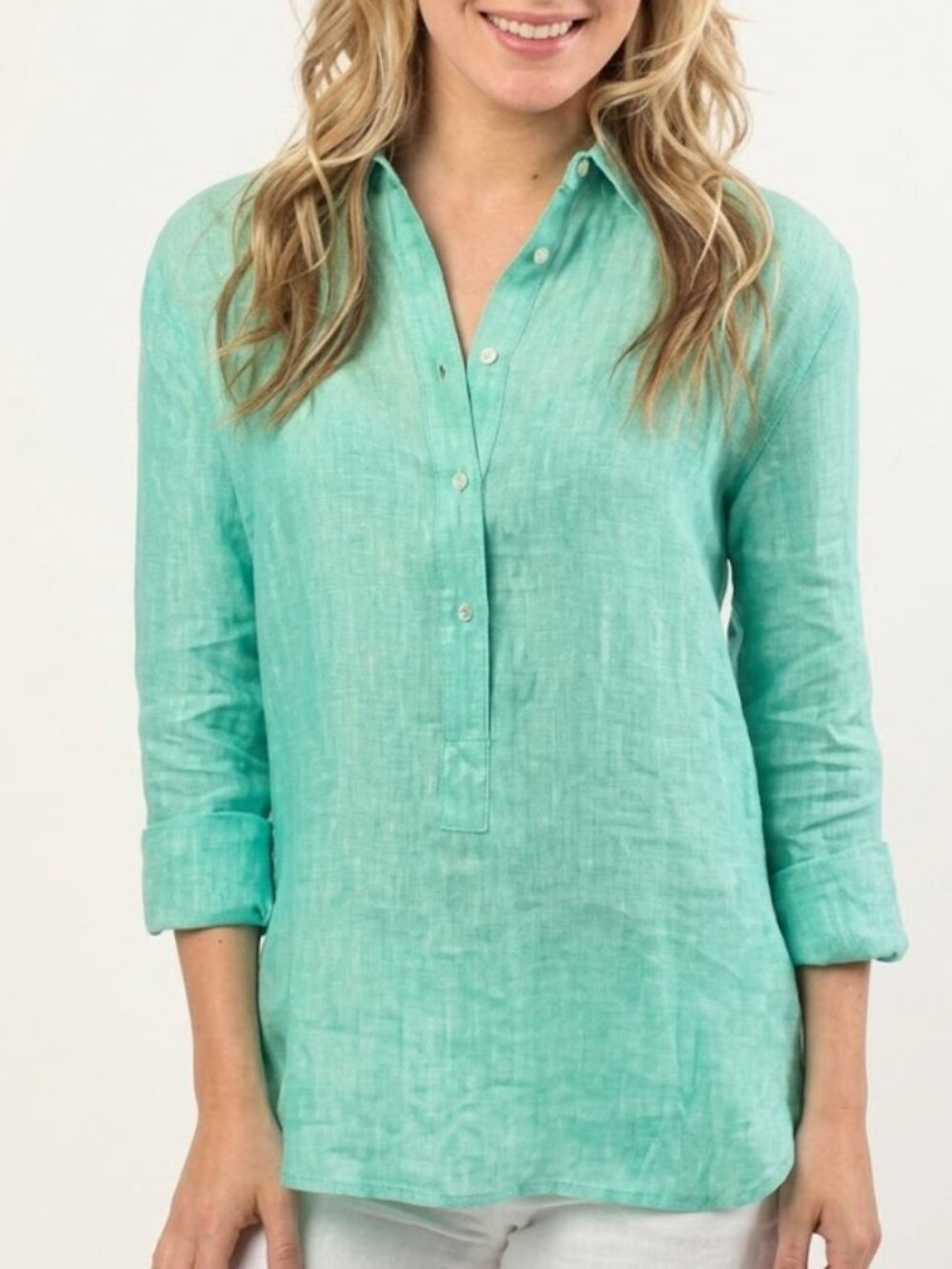 Southern Tide Hadley Linen Popover Tunic Top S Aqua Teal Coastal Grandmother EUC